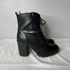 Soda Round High Heel Black Combat Boots Size 8